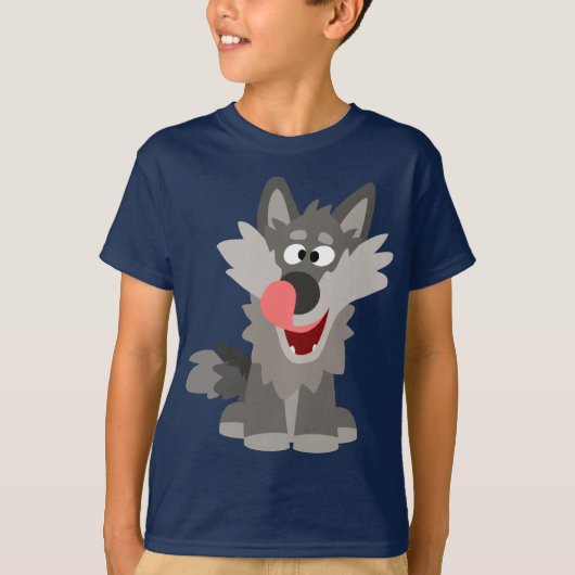 Cute Gekke Cartoon Wolf Children T-Shirt (Voorkant)