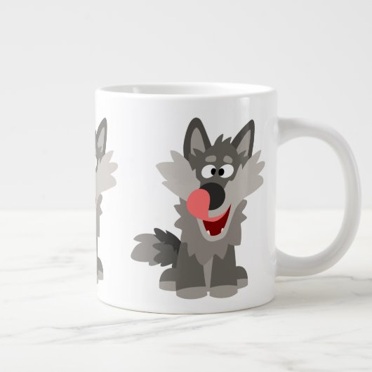 Cute Gekke Cartoon Wolf Grote Koffiekop (Rechts)