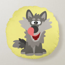 Cute Gekke Cartoon Wolf Rond Kussen