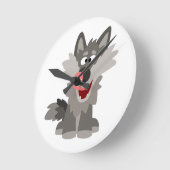 Cute Gekke Cartoon Wolf Ronde Klok (Hoek)