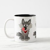 Cute Gekke Cartoon Wolf Tweekleurige Koffiemok (Links)