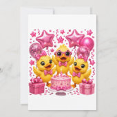 Cute Gele Eendjes & Roze Ballonnen Feest Kaart (Achterkant)