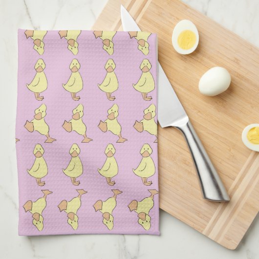 Cute Gele Eendjes Roze Lente Theedoek (Quarter Fold)