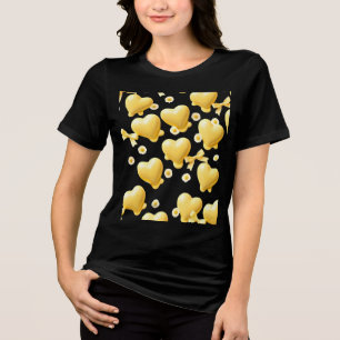 Cute Gele Harten Zwarte Shirt - Zoet Liefdespatroo