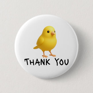 Cute Gele Kanarie "Dank Je" PNG Sticker Ontwerp Ronde Button 5,7 Cm