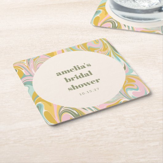 Cute Gele Pastel Abstract Aangepaste Bruidsdouche Kartonnen Onderzetters (Schuin)