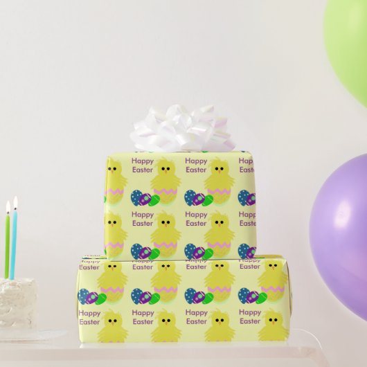Cute Gele Roze Kuiken Versierde Eieren Cadeaupapier (Feestgeschenken)