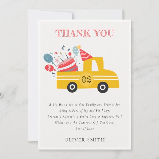 Cute Gele Verjaardagstaart Vrachtwagen voor elke L Bedankkaart (Voorkant)