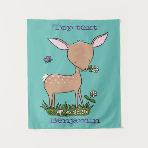 Cute gelukkige baby hert cartoonillustratie wandkleed