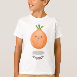 Cute gelukkige bruine ui groene cartoonillustratie t-shirt