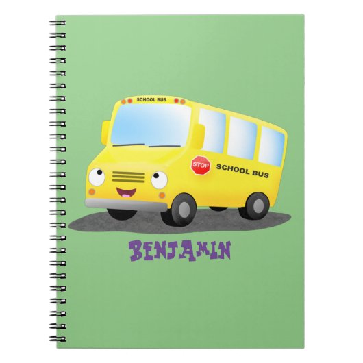 Cute gelukkige gele schoolbus cartoon notitieboek (Voorkant)