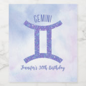 Cute Gemini Astrology Sign Speciaal Paars Wijn Etiket (Enkel label)