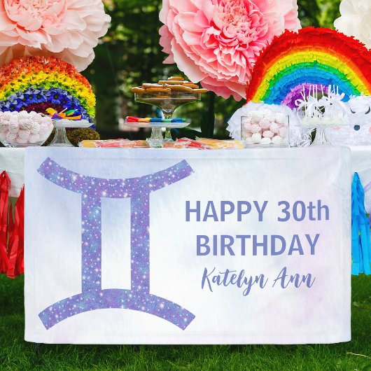 Cute Gemini Persoonlijke Paarse Happy Birthday Spandoek