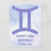 Cute Gemini Sign Custom Paars Happy Birthday Briefkaart (Voorkant)