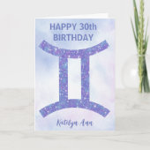 Cute Gemini Sign Custom Paars Happy Birthday Kaart (Voorkant)