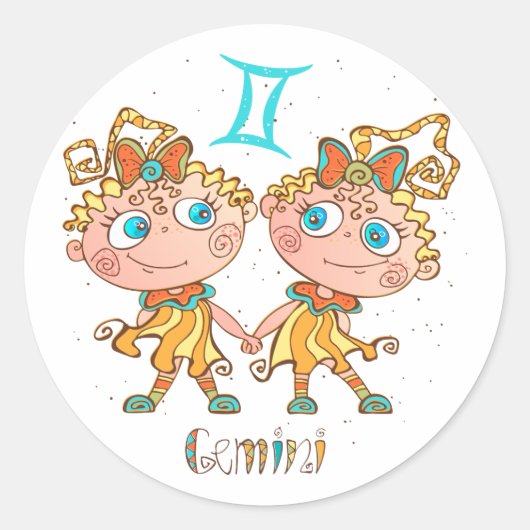 Cute Gemini Twins Ronde Sticker (Voorkant)