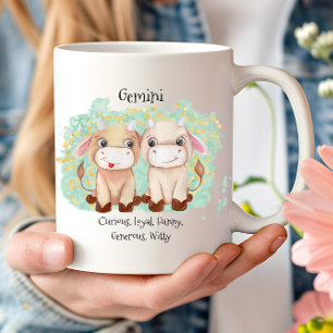 Cute Gemini Twins Waterverf Bull Zodiac Monogram Koffiemok