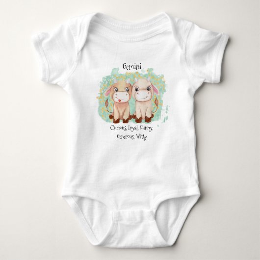 Cute Gemini Twins Waterverf Bull Zodiac Romper (Voorkant)