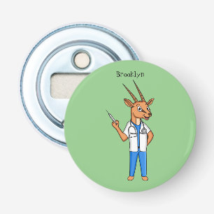 Cute Gemsbok antelope dokter cartoon Button Flesopener