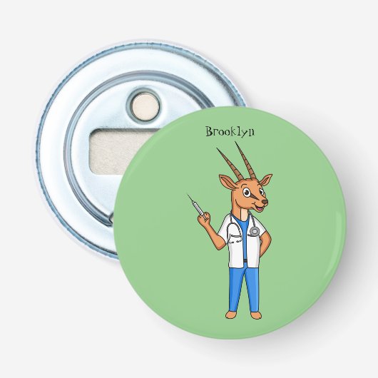 Cute Gemsbok antelope dokter cartoon Button Flesopener (Voorkant)