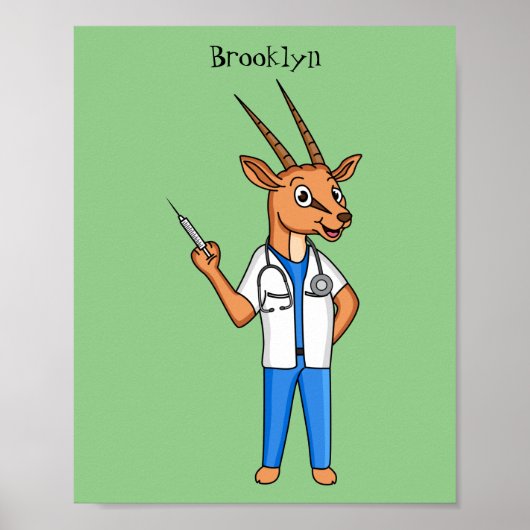 Cute Gemsbok antelope dokter cartoon Poster (Voorkant)