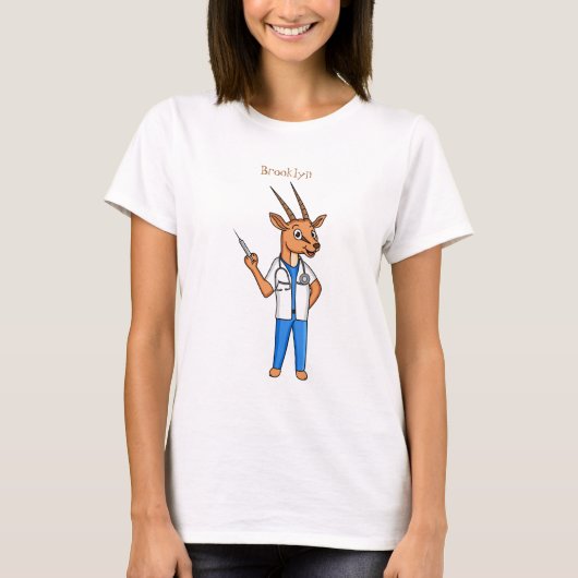 Cute Gemsbok antelope dokter cartoon T-shirt (Voorkant)