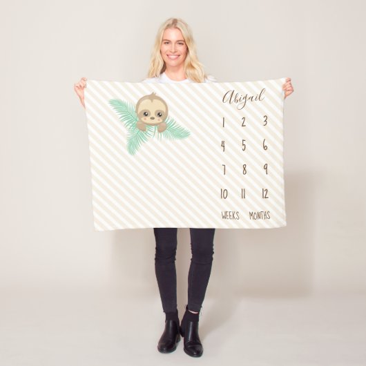 Cute Gender Neutral Baby Sloth Baby Milestone Fleece Deken (In situ)