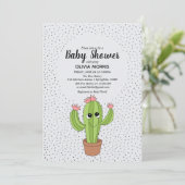 Cute Gender Neutral Cactus Plant Name Baby shower Kaart (Staand voorkant)