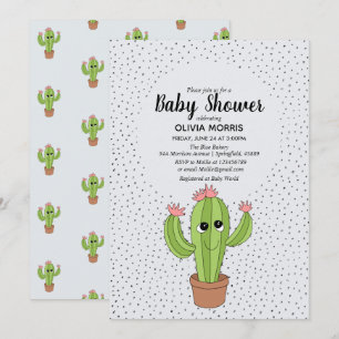 Cute Gender Neutral Cactus Plant Name Baby shower Kaart