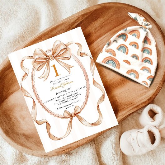 Cute Gender Neutral Coquette 1st Birthday Party Kaart