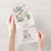 Cute Gender Neutral Giraffe Baby shower All In One Uitnodiging (Afscheurbaar)