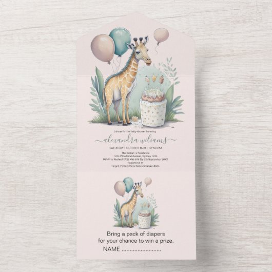 Cute Gender Neutral Giraffe Baby shower All In One Uitnodiging (Binnen)