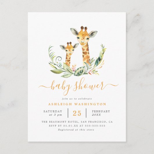 Cute Gender Neutral Giraffe Geaccepteerd Baby show Uitnodiging Briefkaart (Voorkant)
