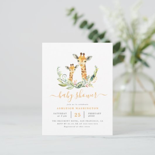 Cute Gender Neutral Giraffe Geaccepteerd Baby show Uitnodiging Briefkaart (Staand voorkant)