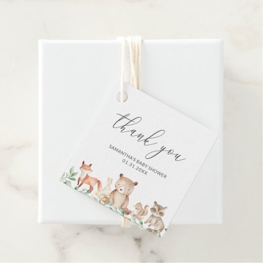 Cute Gender Neutral Woodland Animals Baby shower Bedankjes Labels (In situ)