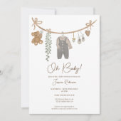 Cute gender-neutrale kledinglijn boho baby shower kaart (Voorkant)