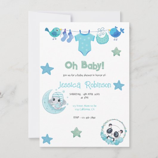 Cute gender-neutrale kledinglijn boho baby shower kaart (Voorkant)