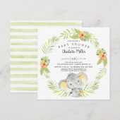 Cute Gender Neutrale Oerwoud Elephant Baby shower Kaart (Voorkant / Achterkant)
