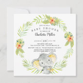 Cute Gender Neutrale Oerwoud Elephant Baby shower Kaart (Voorkant)