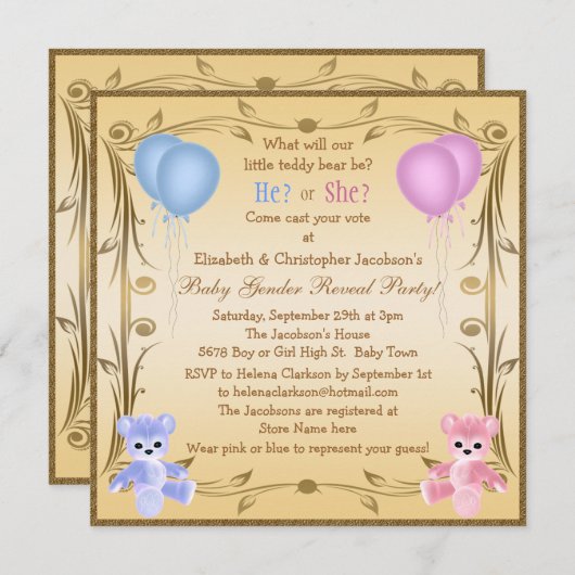 Cute Gender onthulling Teddy Bears Kaart (Voorkant / Achterkant)