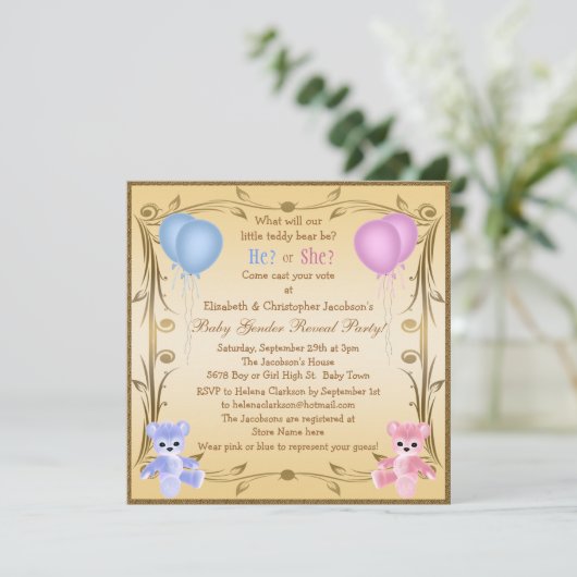 Cute Gender onthulling Teddy Bears Kaart (Staand voorkant)