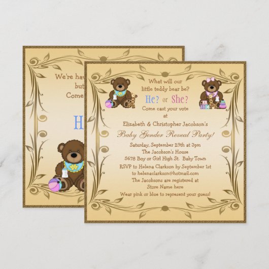 Cute Gender onthulling Teddy Bears Kaart (Voorkant / Achterkant)