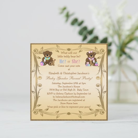 Cute Gender onthulling Teddy Bears Kaart (Staand voorkant)