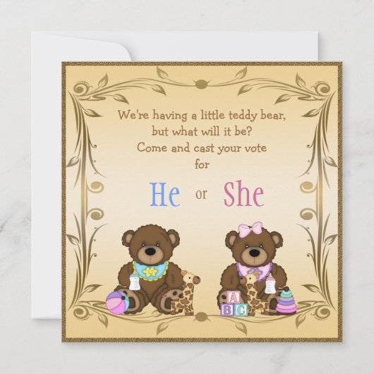 Cute Gender onthulling Teddy Bears Kaart (Achterkant)