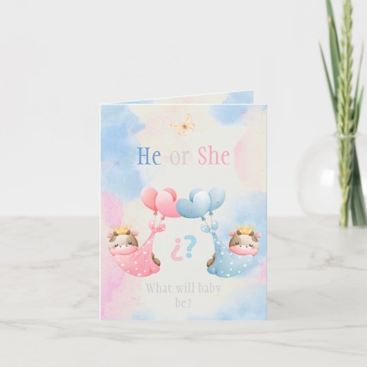 Cute Gender Reveal Invitation Card - Blue & Pink  (Voorkant)