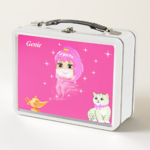 Cute genie, magische lamp, kat & sterren op roze