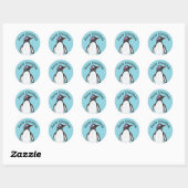 Cute Gentoo Penguin die de oorbescherming op blauw Ronde Sticker (Vel)