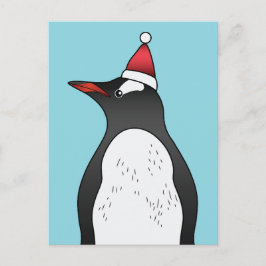 Cute Gentoo Penguin die een kersthat op blauw heef Briefkaart