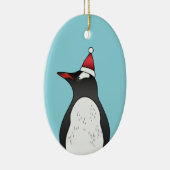 Cute Gentoo Penguin die een kersthat op blauw heef Keramisch Ornament (Rechts)