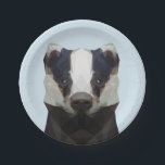 Cute geometric badger roze paper bord<br><div class="desc">Pas deze schattige borden op met uw eigen achtergrondkleur. Geweldig als je een feest of een djager/dierlijk feest plant!</div>
